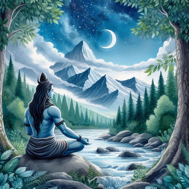 Immagine di sfondo di Lord Mahadev in acquerello