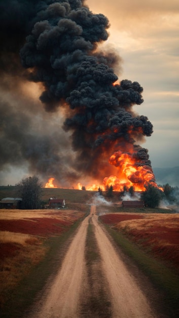 Immagine di sfondo di una grande esplosione di fumo su una strada