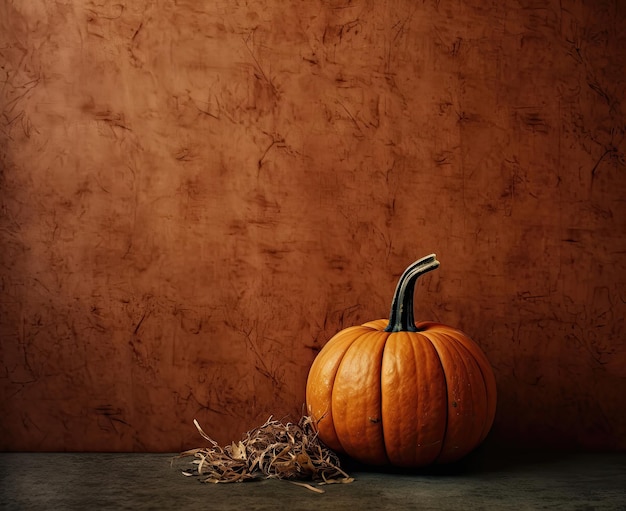 Immagine di sfondo stagionale con zucca su colore arancione IA generativa