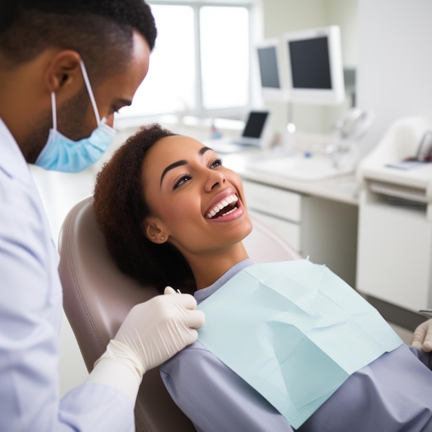 Immagine di stock di un professionista dentistico che esegue un controllo dentale amichevole e professionale