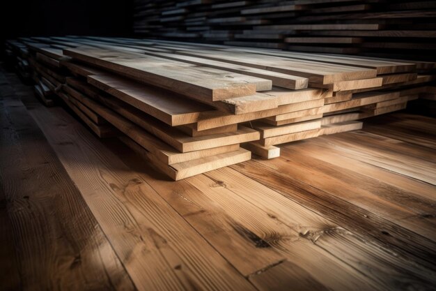 Immagine di tavole di legno impilate sul pavimento create con AI generativa