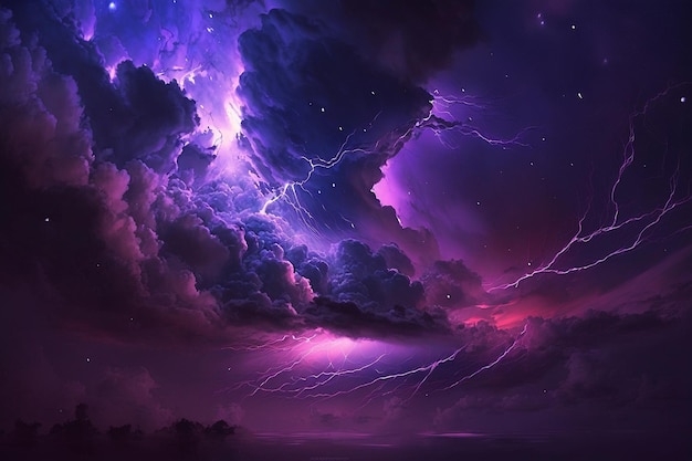 Immagine di tempesta di cielo viola di illuminazione Arte generata Ai