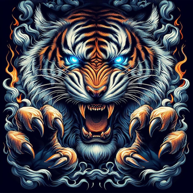 Immagine di tigre umore arrabbiato colorato realistico AI generato