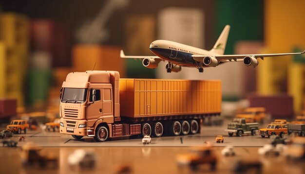 Immagine di trasporto di oggetti 3D per un'azienda logistica Concetto di miniatura realistico