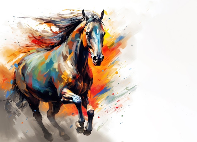 Immagine di un bellissimo dipinto colorato di un cavallo in corsa Illustrazione di animali selvatici IA generativa
