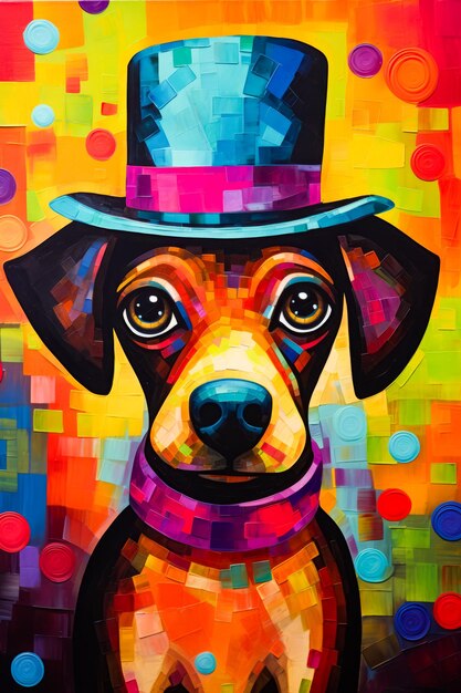 Immagine di un cane che indossa cappello a cilindro e cravatta IA generativa