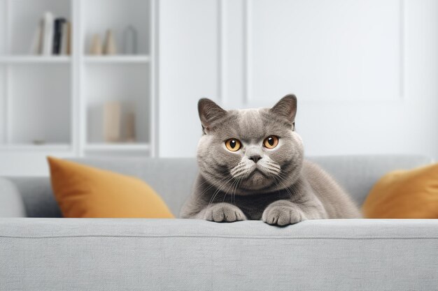 Immagine di un carino gatto britannico a pelo corto sdraiato sul divano Animali domestici Illustrazione AI generativa