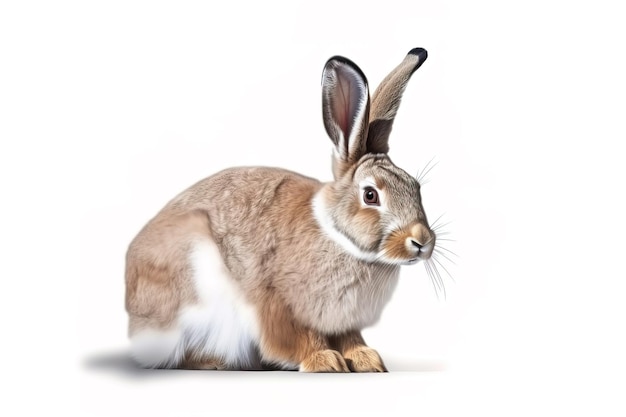 Immagine di un coniglio seduto su sfondo bianco Animali da compagnia Illustrazione AI generativa