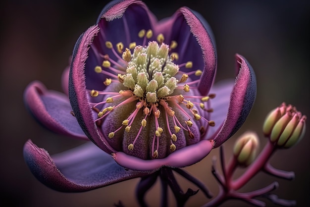 Immagine di un fiore viola di mela canguro della Tasmania in piena fioritura