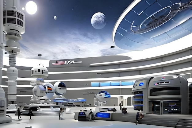 Immagine di un futuristico laboratorio spaziale lunare