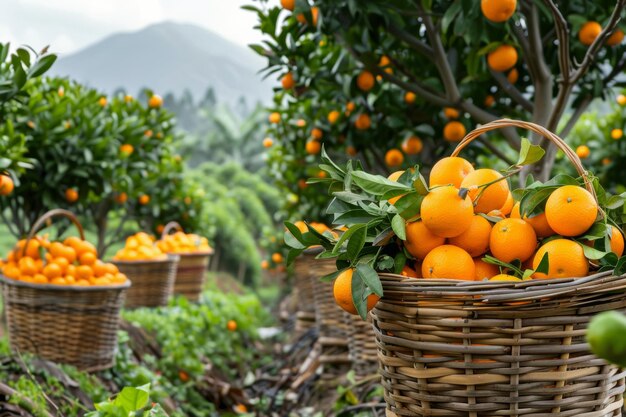 immagine di un giardino con alberi di mandarino pronti per la raccolta del raccolto