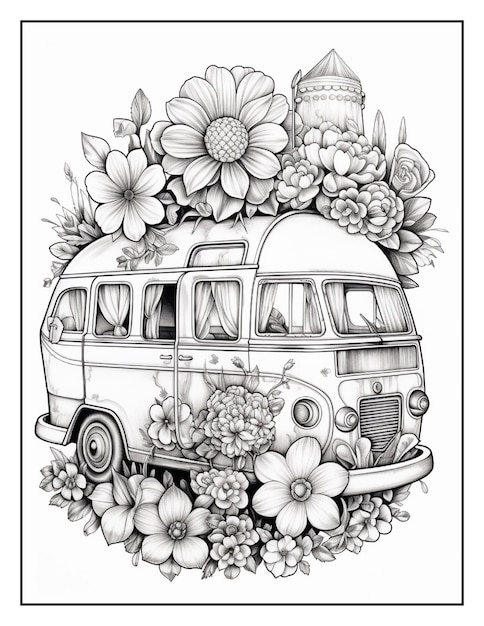 immagine di un grande autobus utilizzato come un grande fiore pieno di fiori di ogni tipo primavera con sprung