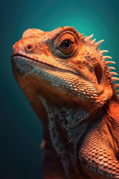 Immagine di un'iguana o di una lucertola in primo piano Fotografia macro IA generativa