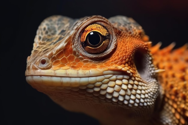 Immagine di un'iguana o di una lucertola in primo piano Fotografia macro IA generativa