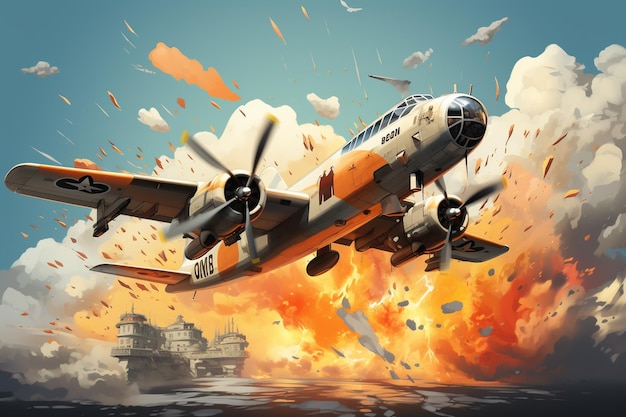 Immagine di un jet da combattimento in un edificio distrutto rendering 3D