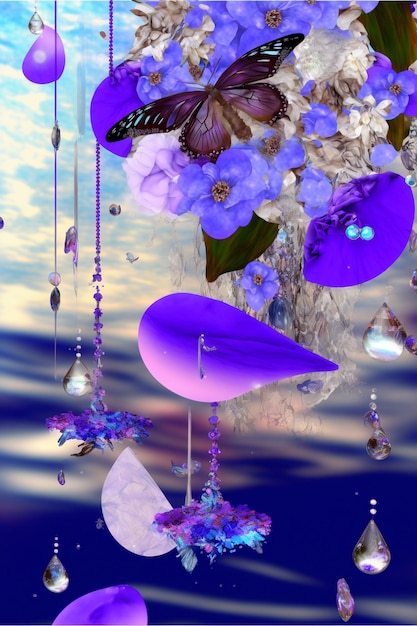 Immagine di un mazzo di fiori e di una farfalla ai generativa