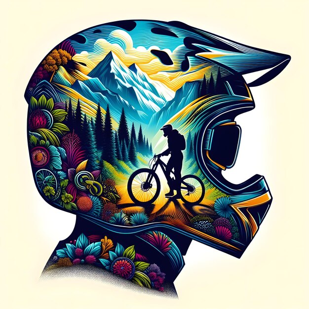 Immagine di un mountain biker che indossa attrezzature di protezione all'interno della silhouette dinamica