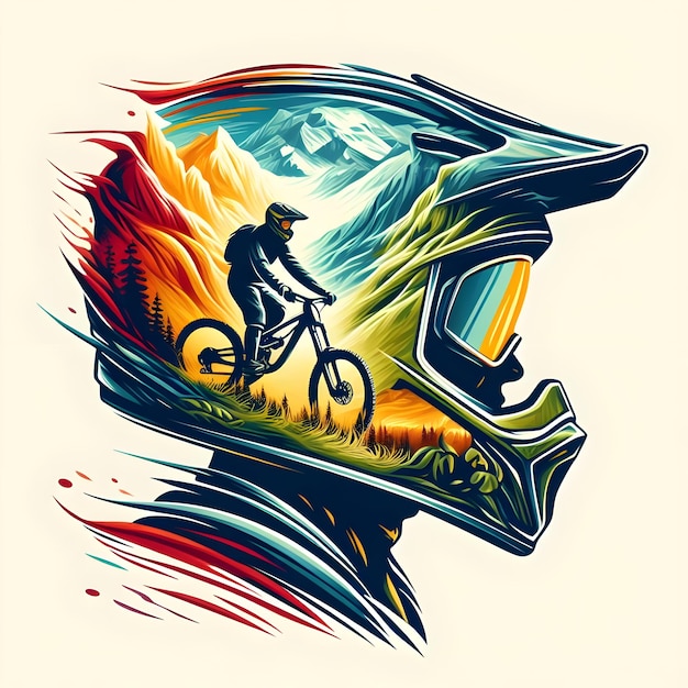 Immagine di un mountain biker che indossa attrezzature di protezione all'interno della silhouette dinamica