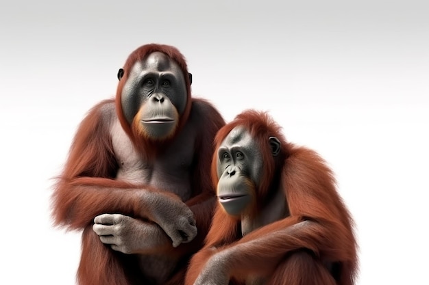 Immagine di un orangutan su sfondo bianco Animali della fauna selvatica Illustrazione AI generativa