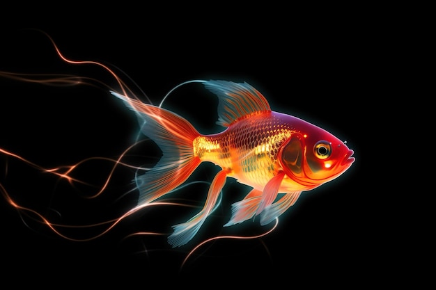 Immagine di un pesce rosso con bei colori e luce su uno sfondo scuro Pet Fishs Animali Illustrazione generativa AI