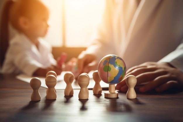 Immagine di un professionista medico che insegna sane abitudini ai bambini Giornata mondiale della salute bokeh