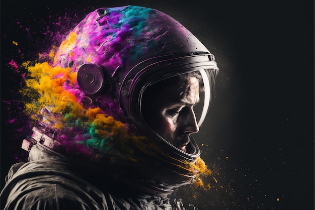 Immagine di un uomo in casco con polvere colorata ai generativa