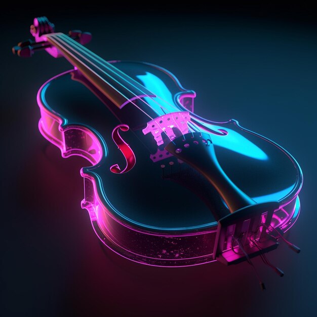 immagine di un violino elettrico al neon che brilla su uno sfondo scuro