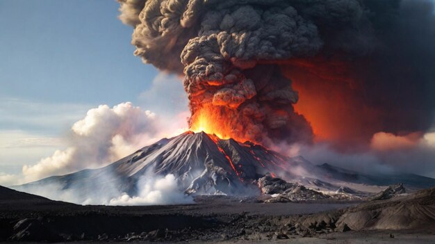 immagine di un vulcano in eruzione