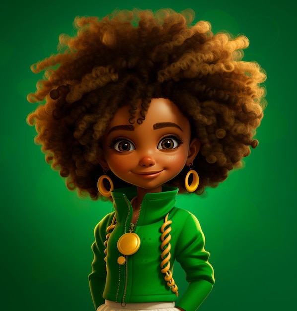 immagine di una bellissima bambina con i capelli afro cartoon