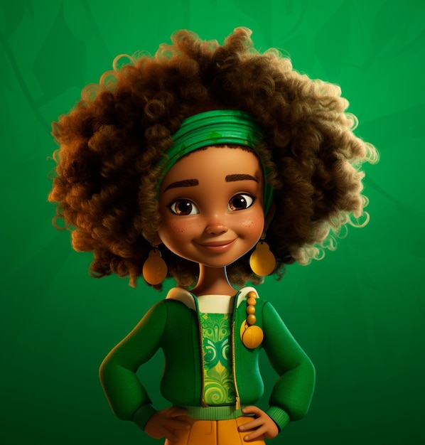 immagine di una bellissima bambina con i capelli afro cartoon