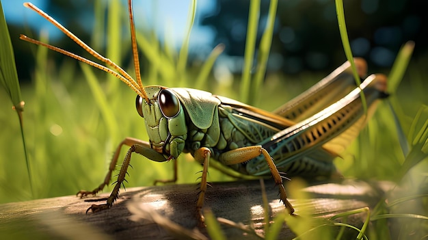 immagine di una cavalletta in un prato verde