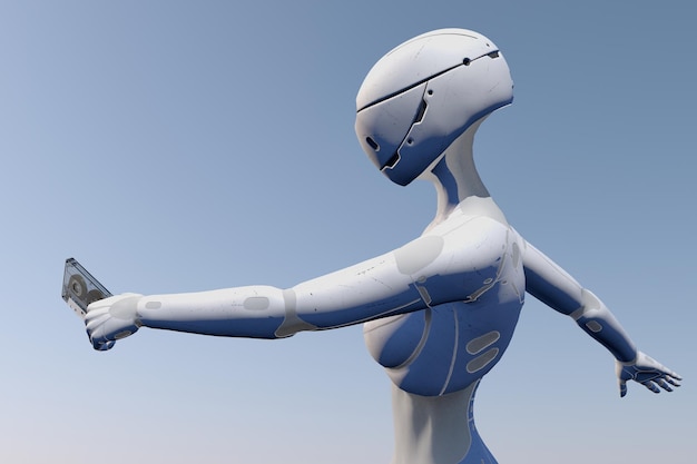 Immagine di una donna cyborg in possesso di una cassetta 3d ha reso l'immagine non una persona reale