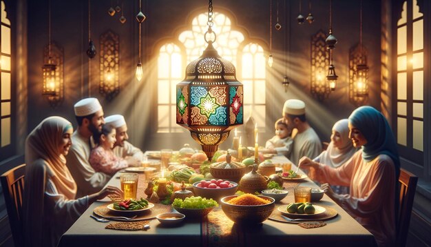 Immagine di una famiglia riunita per il Ramadan