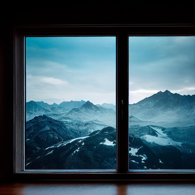 Immagine di una finestra aperta con vista sulle montagne