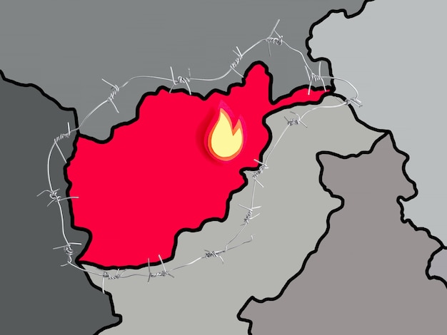 Immagine di una mappa dell'Afghanistan circondata da filo spinato Il concetto di sicurezza e libertà carceraria