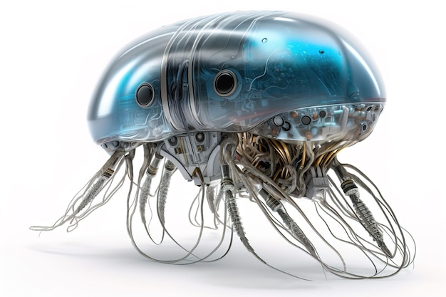 Immagine di una medusa modificata in un robot su sfondo bianco illustrazione di animali subacquei AI generativa