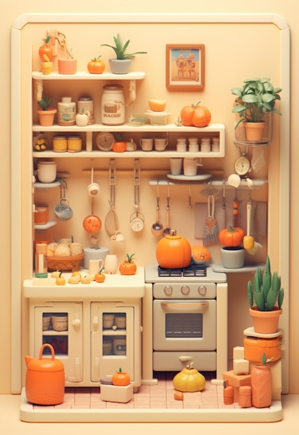 immagine di una piccola cucina low poly