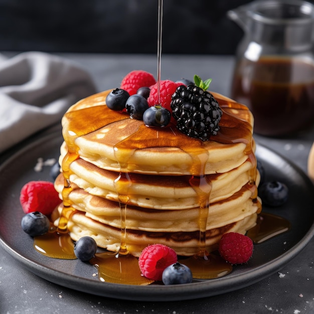 Immagine di una pila di soffici pancake piovigginosi