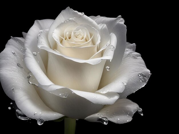 Immagine di una rosa bianca bagnata con acqua