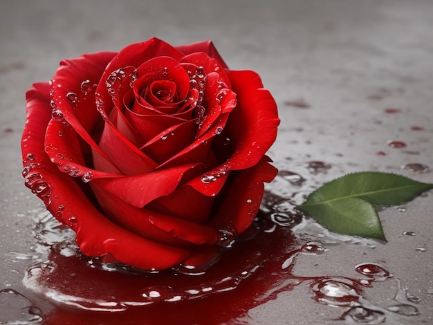 Immagine di una rosa rossa bagnata d'acqua