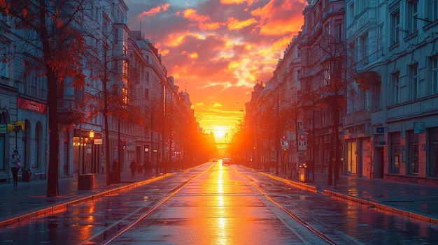 Immagine di una strada deserta della città sullo sfondo