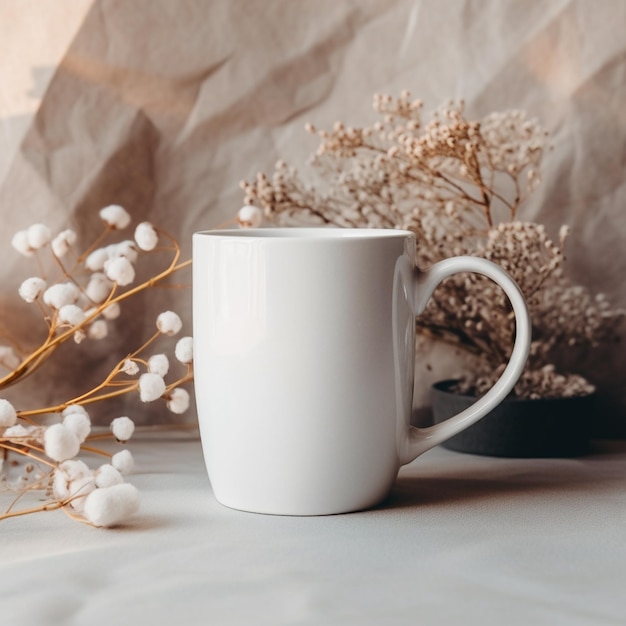 immagine di una tazza di caffè bianca su uno sfondo neutro