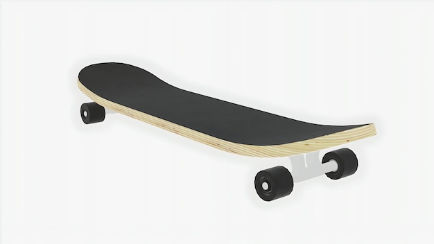 Immagine di uno skateboard di legno con uno sfondo grigio