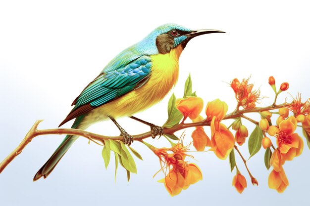 Immagine di van Hasselts Sunbird appollaiato su un ramo isolato su sfondo bianco Uccelli Natura Animali