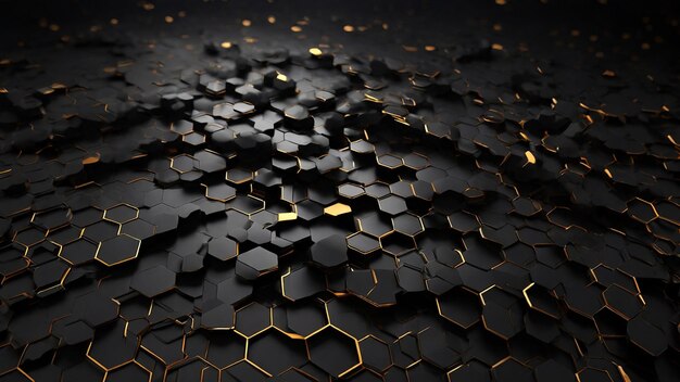 Immagine digitale 4K accattivante con uno sfondo a nido di miele esagonale nero