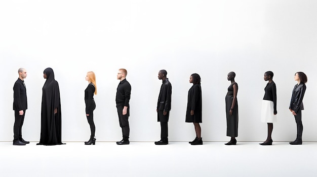 immagine disegnata di una fila di persone vestite di nero AI generativa