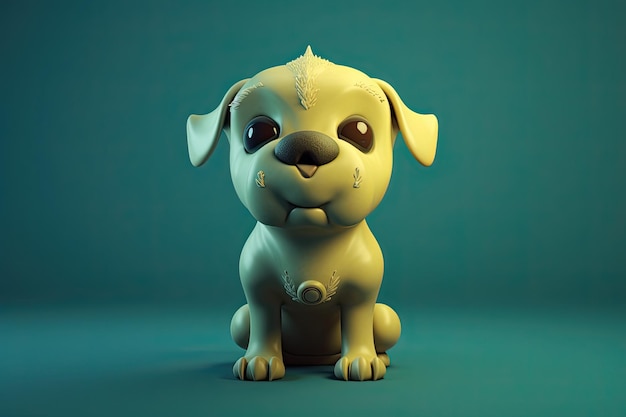 Immagine divertente di un cane cartone animato 3D nei colori blu e giallo con sfondo blu IA generativa