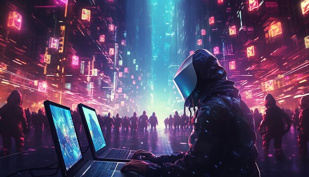immagine e-commerce a colori cyberpunk del cyber monday