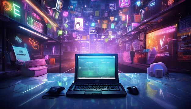 immagine e-commerce a colori cyberpunk del cyber monday