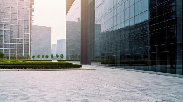 Immagine esterna di fronte a moderni edifici per uffici nel quartiere centrale degli affari Generative AI AIG21